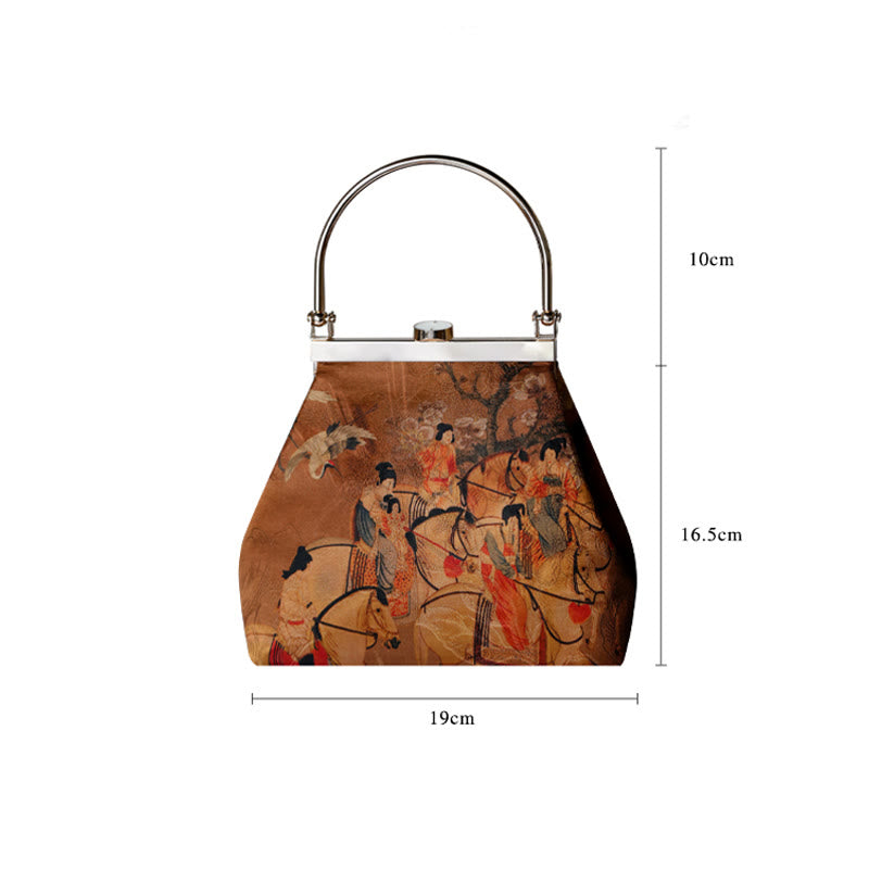 Painting of Lady of Guoguo on a Spring Outing Metal Handle Handbag
