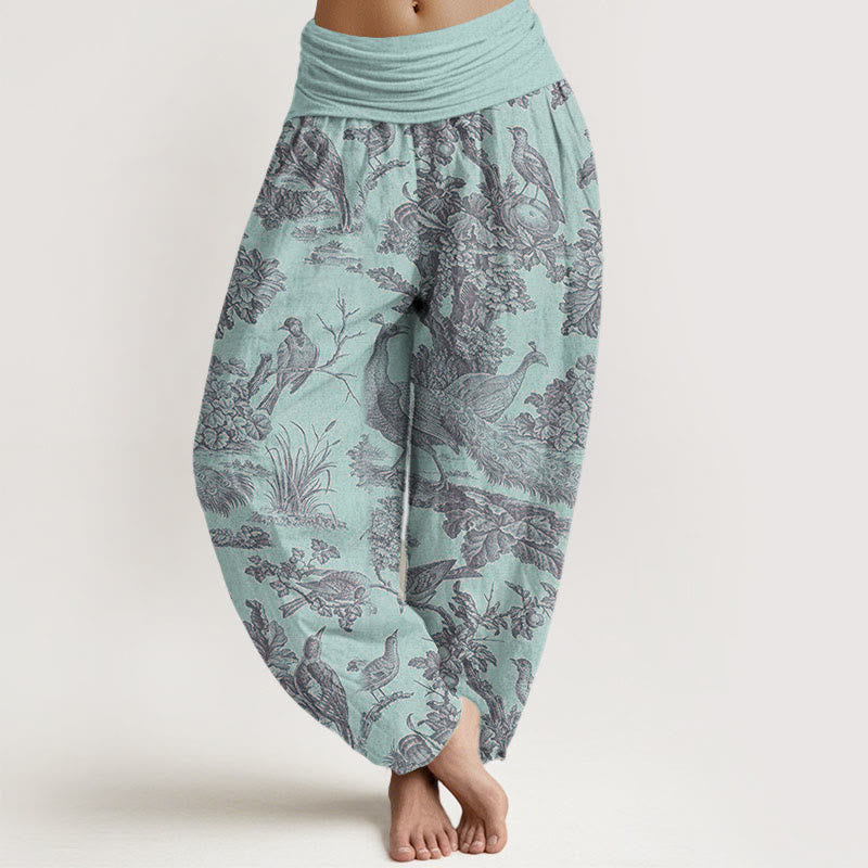 Birds Trees Branches Pattern Women's Elastic Waist Harem Pants