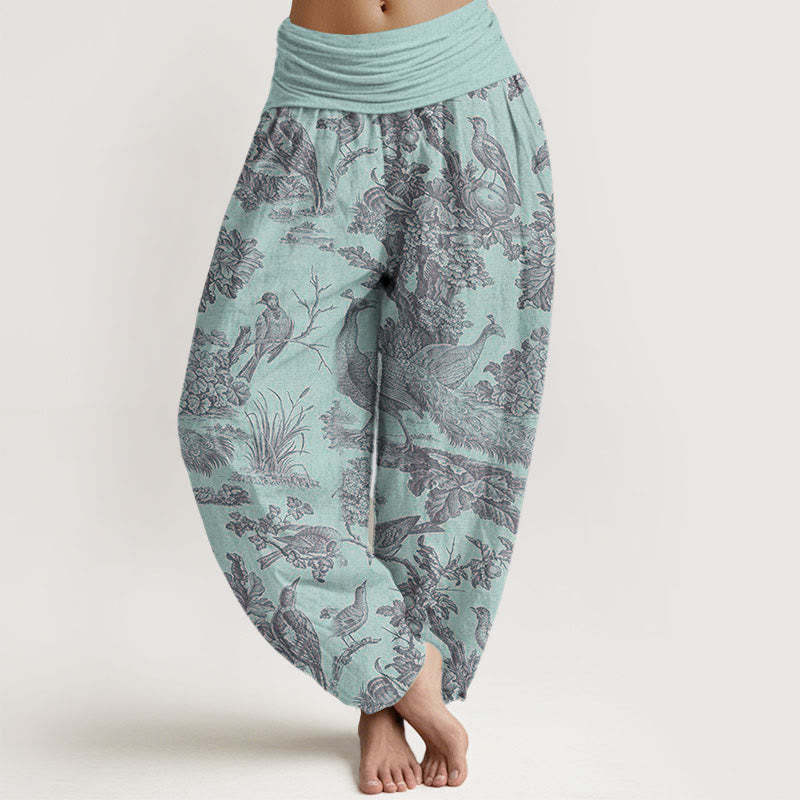 Birds Trees Branches Pattern Women's Elastic Waist Harem Pants
