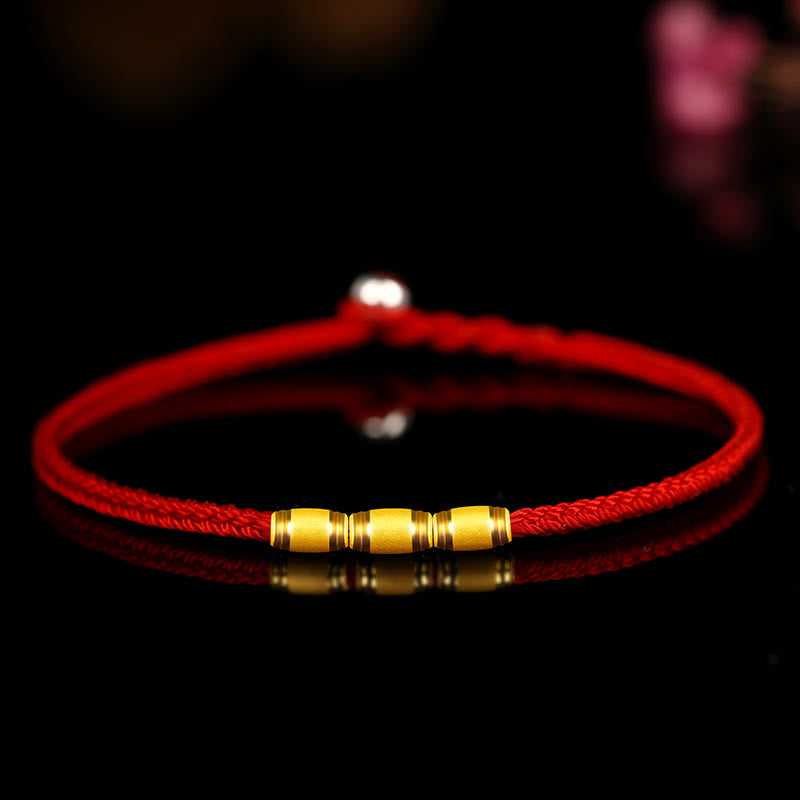 999 Gold Lucky Bead Eight Thread Peace Knot Red Rope Bracelet