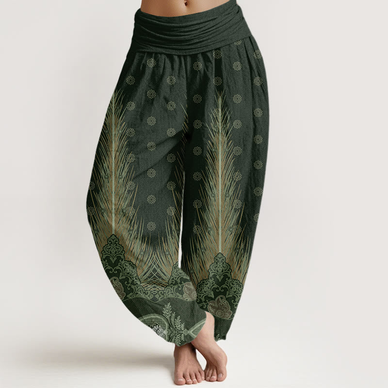 Feather Pattern Design Women's Elastic Waist Harem Pants
