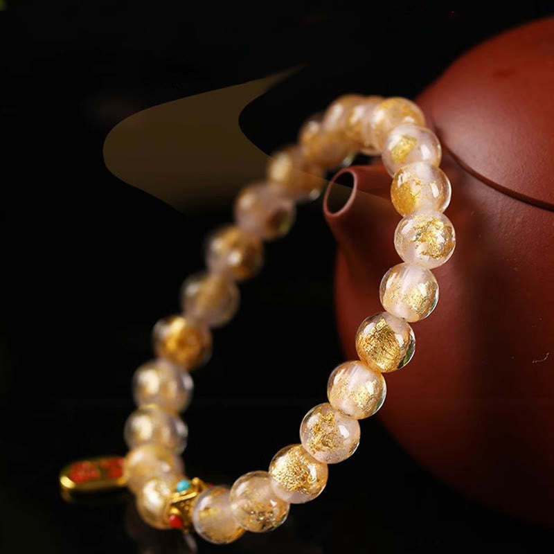 Tibetan Incense Ash Liuli Glass Bead Lucky Fortune Fu Character Charm Bracelet
