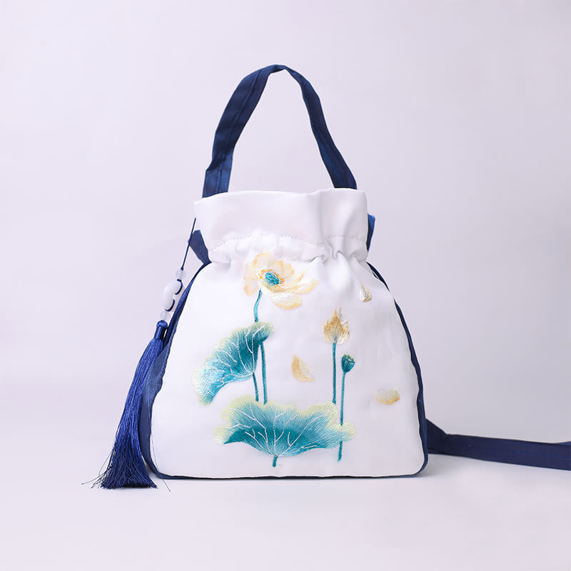 Suzhou Embroidery Rabbit Lotus Epiphyllum Peony Magnolia Silk Tote Crossbody Bag Shoulder Bag Handbag