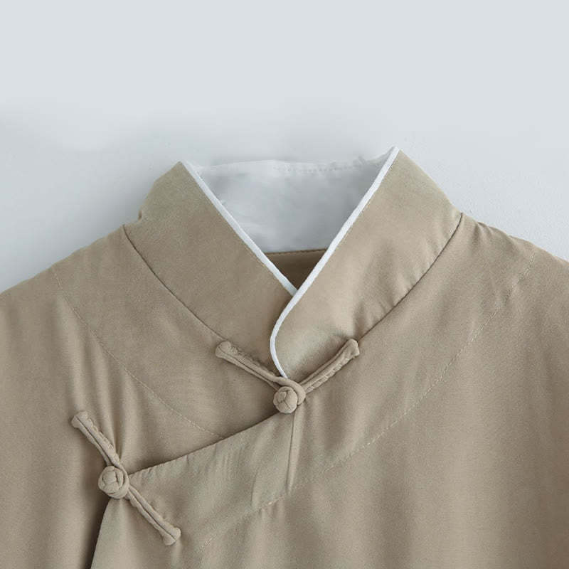 Fall Solid Color Chinese Frog-Button Cotton Men's Tang Suit Robe