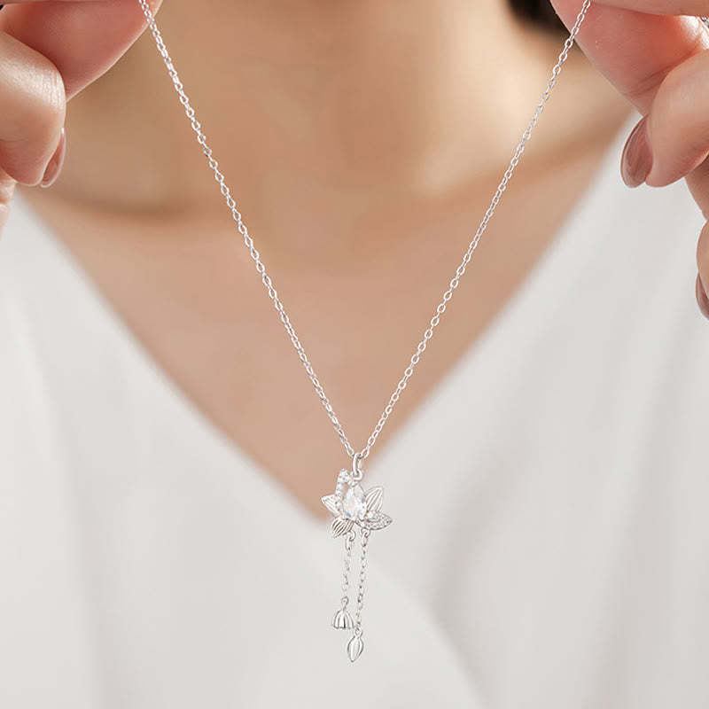 925 Sterling Silver Lotus Zircon Enlightenment Necklace Pendant