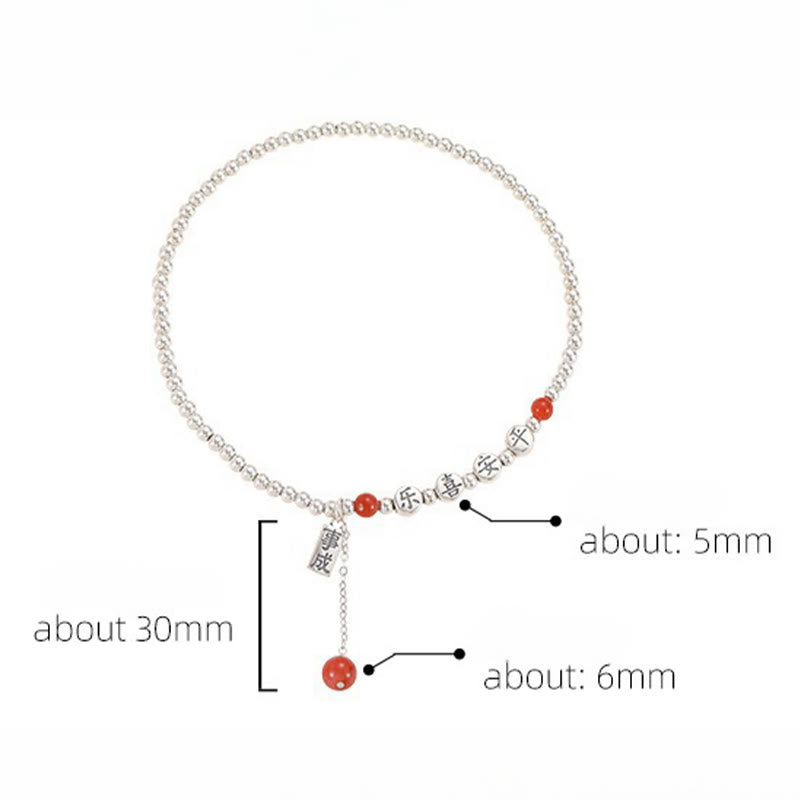 925 Sterling Silver Small Beads Red Agate Peace And Joy Blessing Anklet