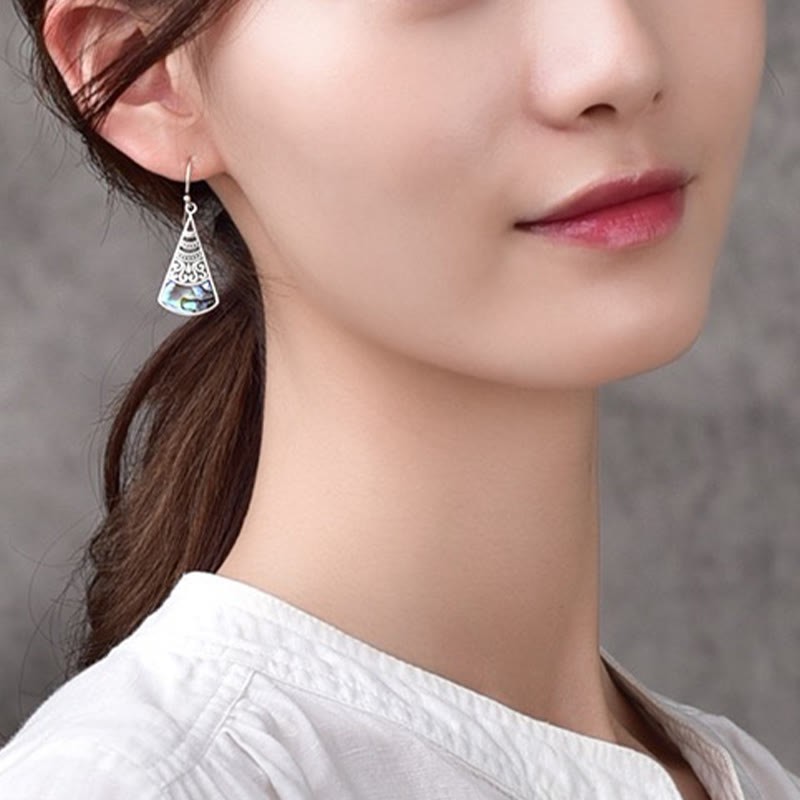 Copper Tridacna Stone Hollow Pattern Blessing Drop Earrings