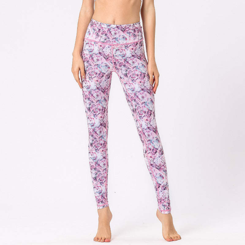 Multicolored Print Flowers Pants Sports Exercise Fitness High Waist Leggings Women's Yoga Pants