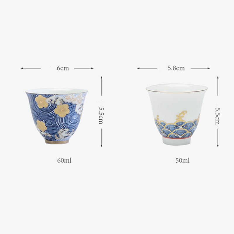 Vintage Ocean Sea Waves Ceramic Teacup Tea Cups