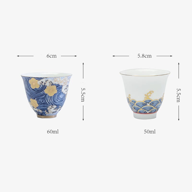 Vintage Ocean Sea Waves Ceramic Teacup Tea Cups