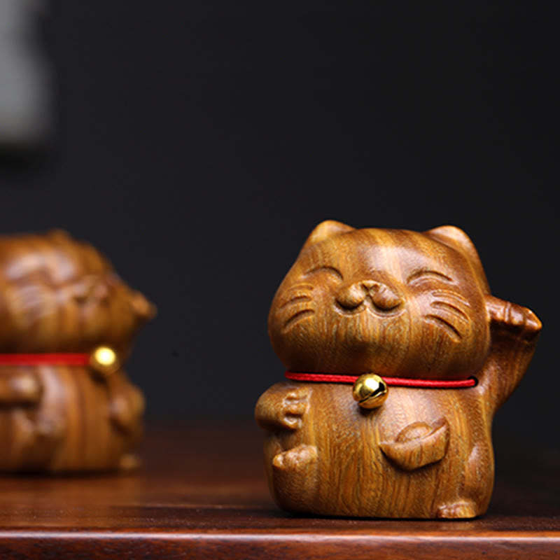 Green Sandalwood Small Mini Cute Lucky Cat Peace Decorations