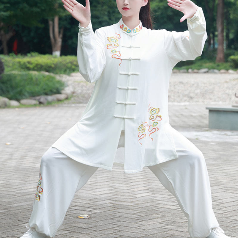2Pcs Fall Colorful Auspicious Clouds Tai Chi Meditation Qigong Zen Practice Unisex Cotton Clothing Set