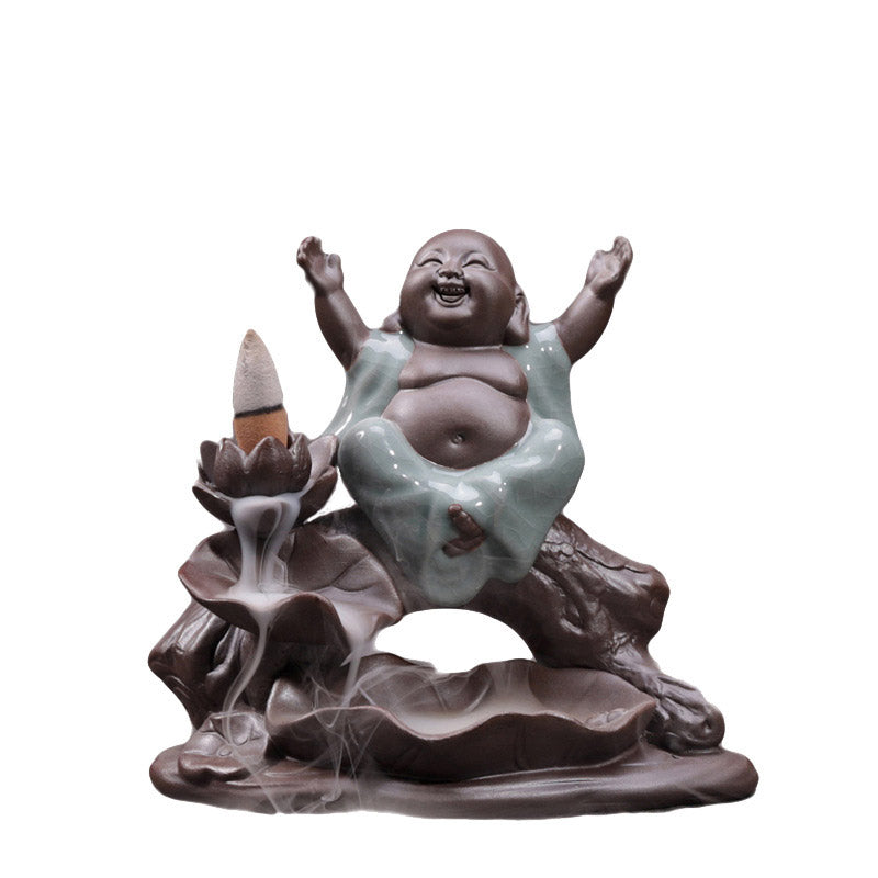 Little Monk Ceramic Lotus Blessing Incense Burner Decoration