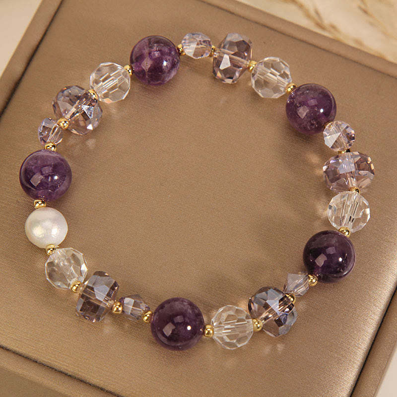Amethyst White Crystal Pearl Communication Bracelet