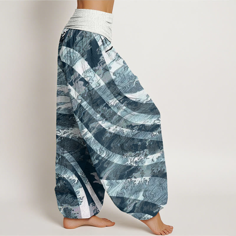 Zebra Stripes Wave Design Women's Elastic Waist Harem Pants