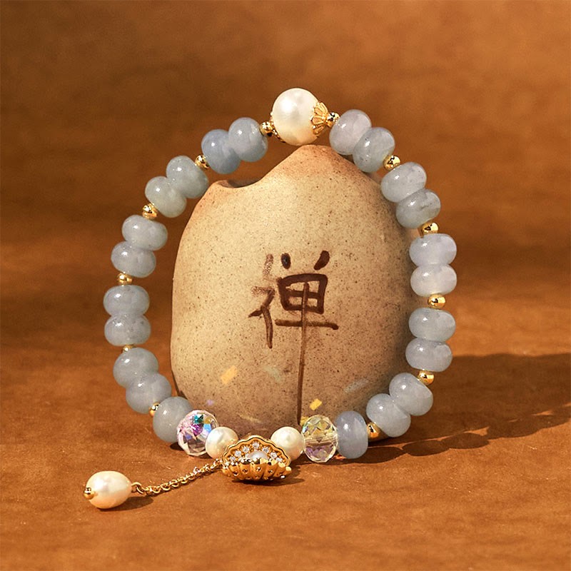 Natural Aquamarine Pearl Shell Healing Bead Bracelet