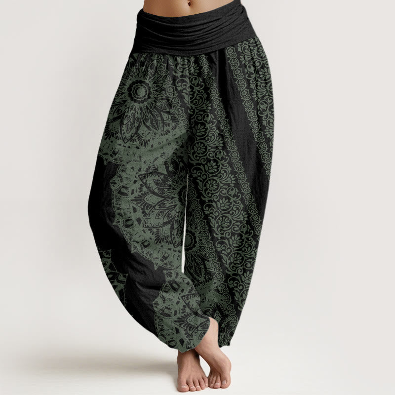 Mandala Pattern Parallel Flowers Women's Elastic Waist Harem Pants