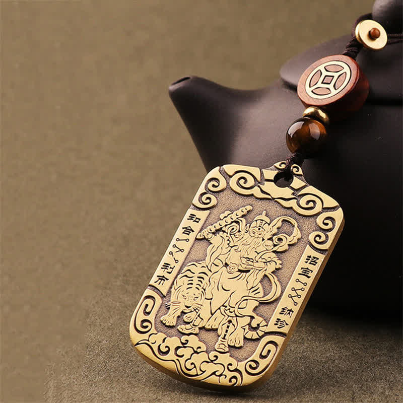 God of Wealth Zhao Gongming Copper Protection Necklace Pendant Key Chain