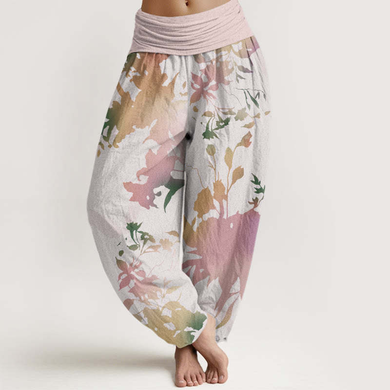 Abstract Floral Paintings Ribbon Design Women's Elastic Waist Harem Pants