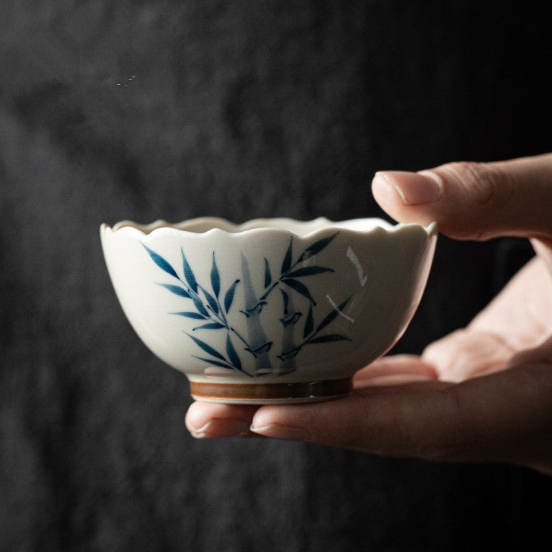 Small Blue Bamboo Leaves Ceramic Teacup Kung Fu Tea Cup Bowl