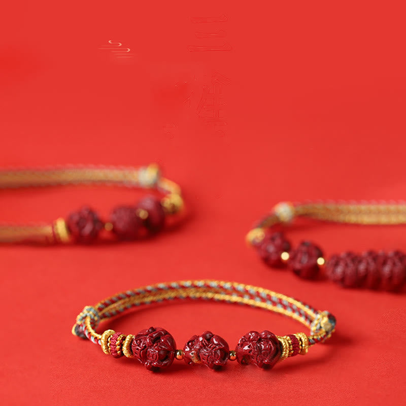 Handmade Red String Cinnabar Chinese Zodiac Braided Blessing Bracelet