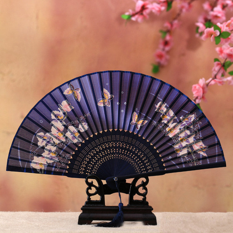Cherry Blossom Lily Butterfly Bamboo Handheld Bamboo Folding Fan 21cm