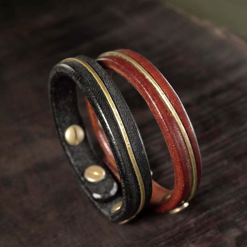 Vintage Leather Copper Brass Wire Healing Bangle Bracelet
