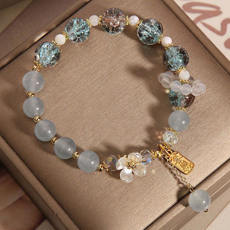 Natural Blue Crystal Amethyst Chalcedony Flower Healing Bracelet