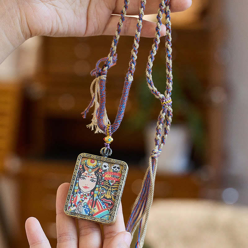 Tibetan Zakiram Goddess of Wealth Past And Present Ghau Prayer Box Necklace Pendant