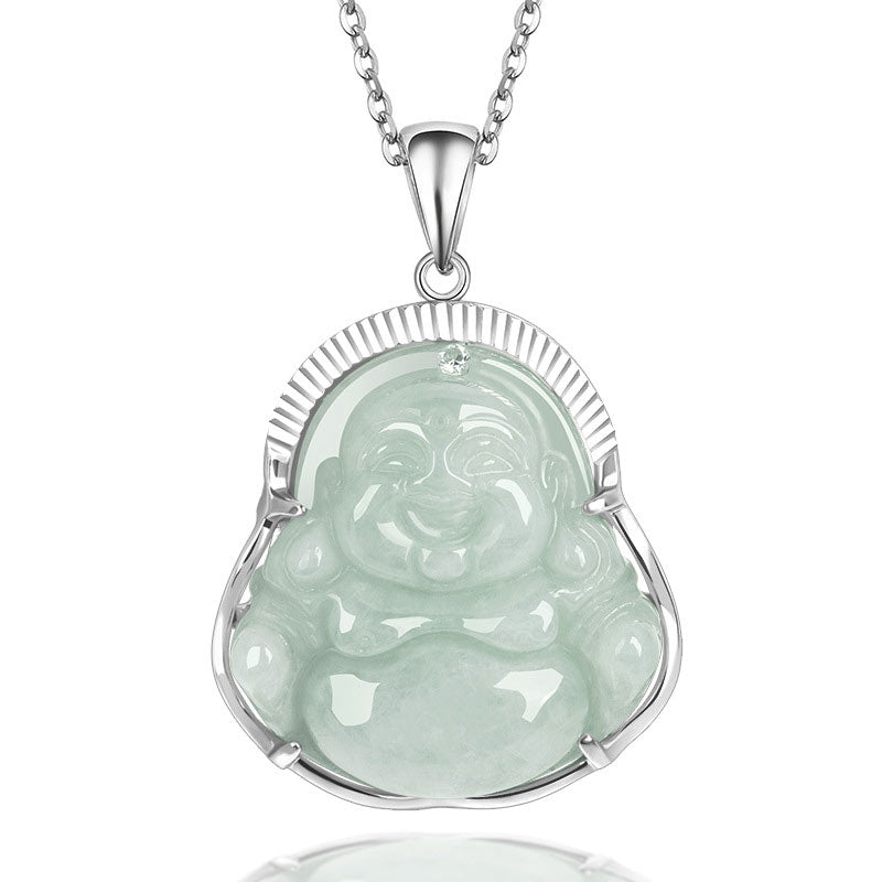 925 Sterling Silver Laughing mystic zen Jade Luck Calm Necklace Chain Pendant
