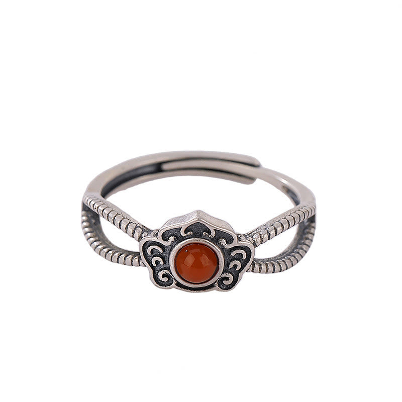 925 Sterling Silver Red Agate Bead Logical Thinking Ring
