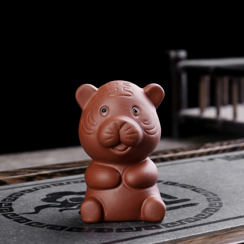 Chinese Zodiac Purple Clay Wealth Ceramic Tea Pet Home Figurine Decoration