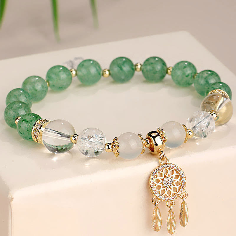 Green Strawberry Quartz Amethyst Crystal Dreamcatcher Healing Bracelet