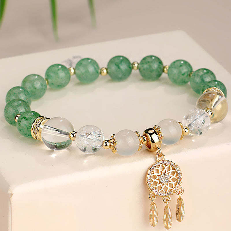 Green Strawberry Quartz Amethyst Crystal Dreamcatcher Healing Bracelet