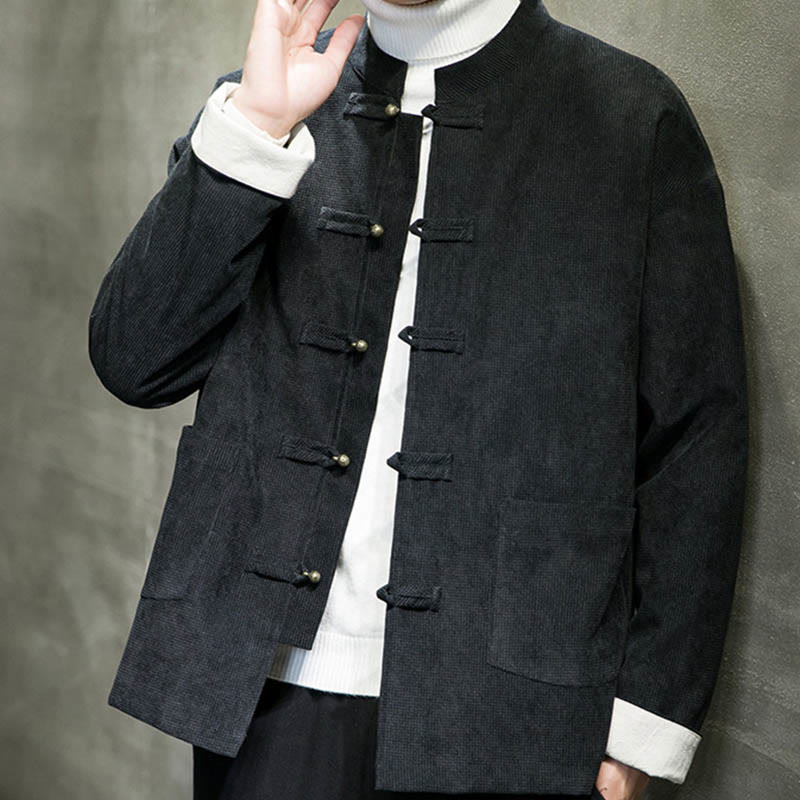 Solid Color Frog-button Cotton Men's Jacket Shirt Clothing