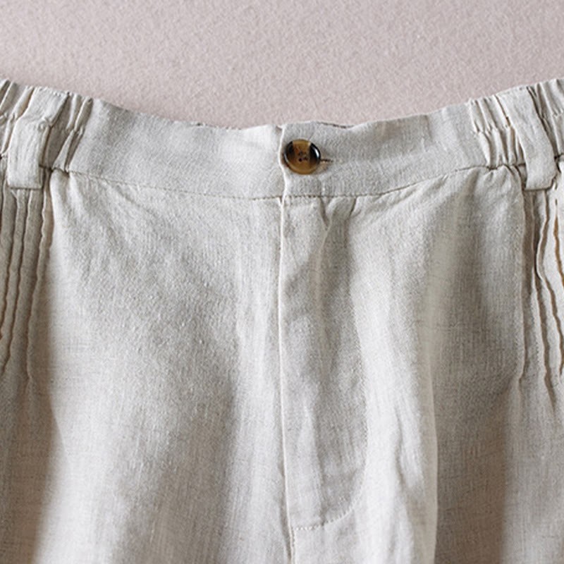 Summer Daily Simple Wrinkle Design Cotton Linen Women's Shorts With Pockets