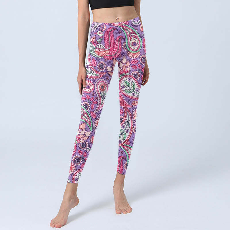 Purple Pink Cashew Flower Sunflower Print Gym Fitness Leggings Women's Yoga Pants