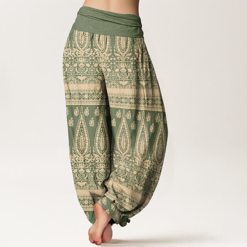 Casual Feather Stripes Design Women's Elastic Waist Harem Pants