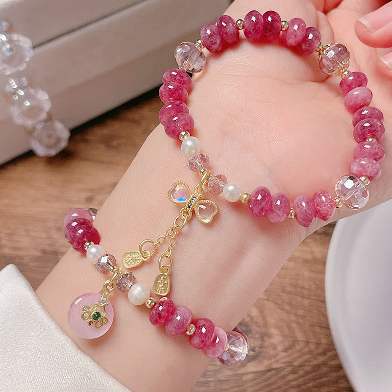 Natural Rose Quartz Bow Peace Buckle Loving Energy Bracelet