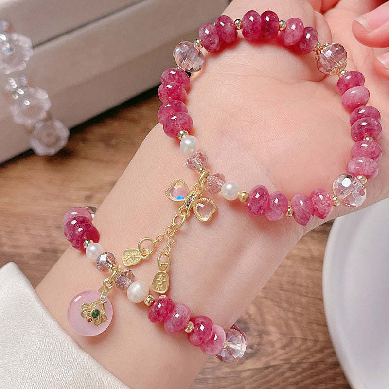 Natural Rose Quartz Bow Peace Buckle Loving Energy Bracelet
