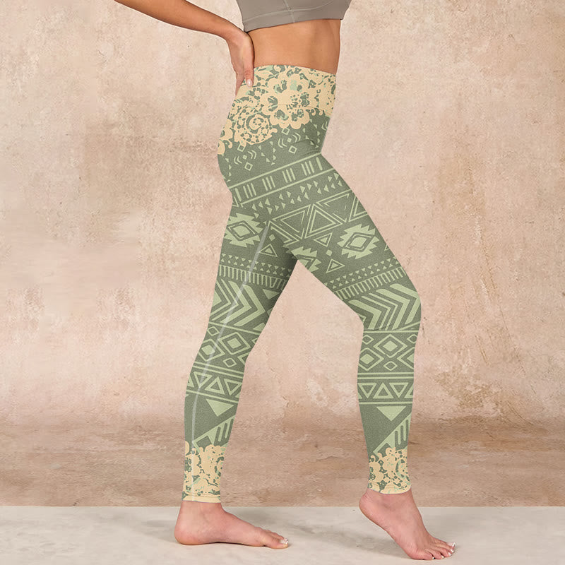 Flowers Geometric Shapes Gym Leggings Women's Yoga Pants