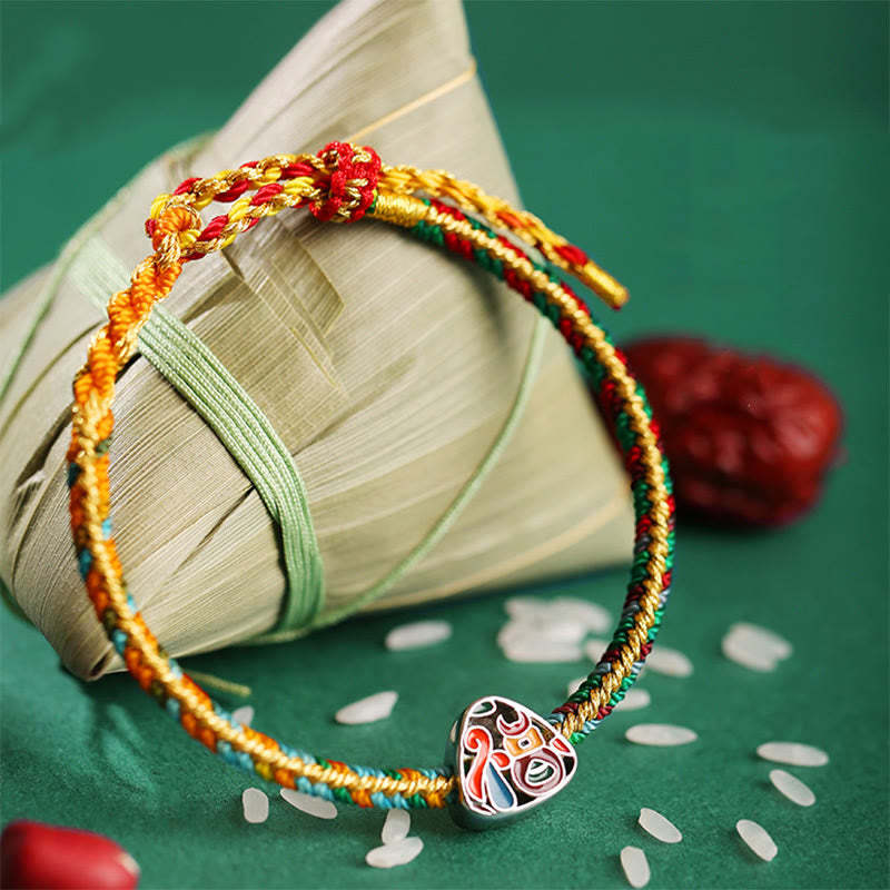 925 Sterling Silver Dragon Boat Festival Fu Character Zongzi Pattern Luck Handmade Multicolored Child Adult Bracelet