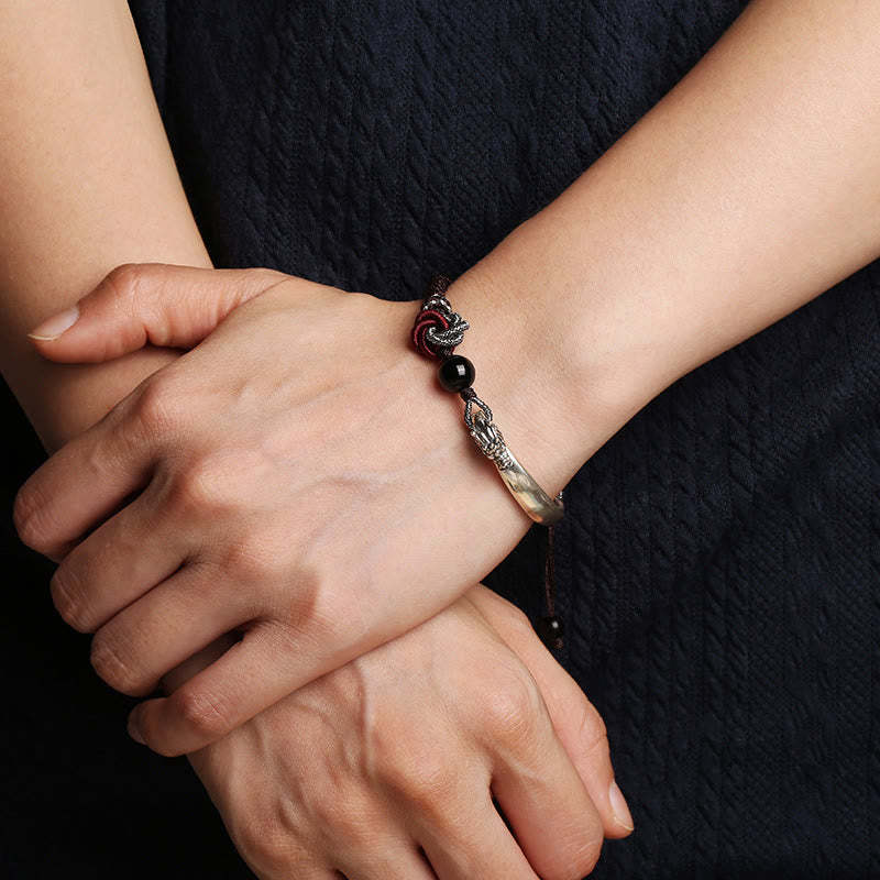925 Sterling Silver Auspicious Dragon Success Handcrafted Braided Bracelet