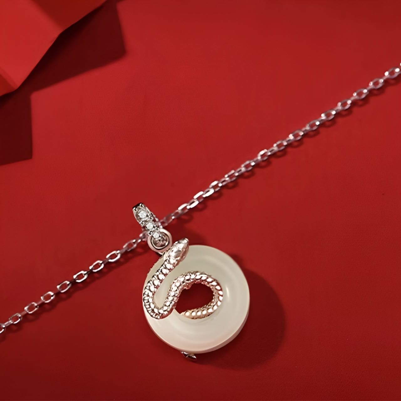 Natural Hetian Jade Peace Buckle 925 Sterling Silver Year Of The Snake Luck Necklace Pendant