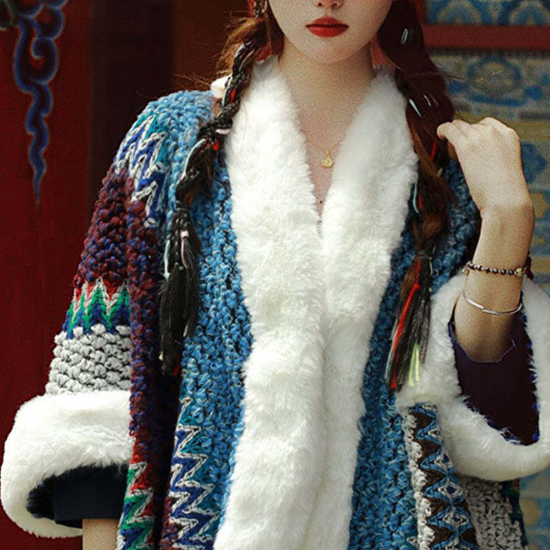 Tibetan Multicolored Striped Shawl Winter Cozy Travel Scarf Wrap
