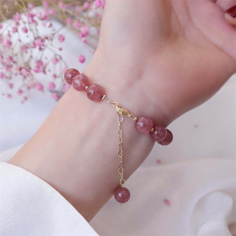 Natural Strawberry Quartz Pearl Four Leaf Clover Love Bracelet