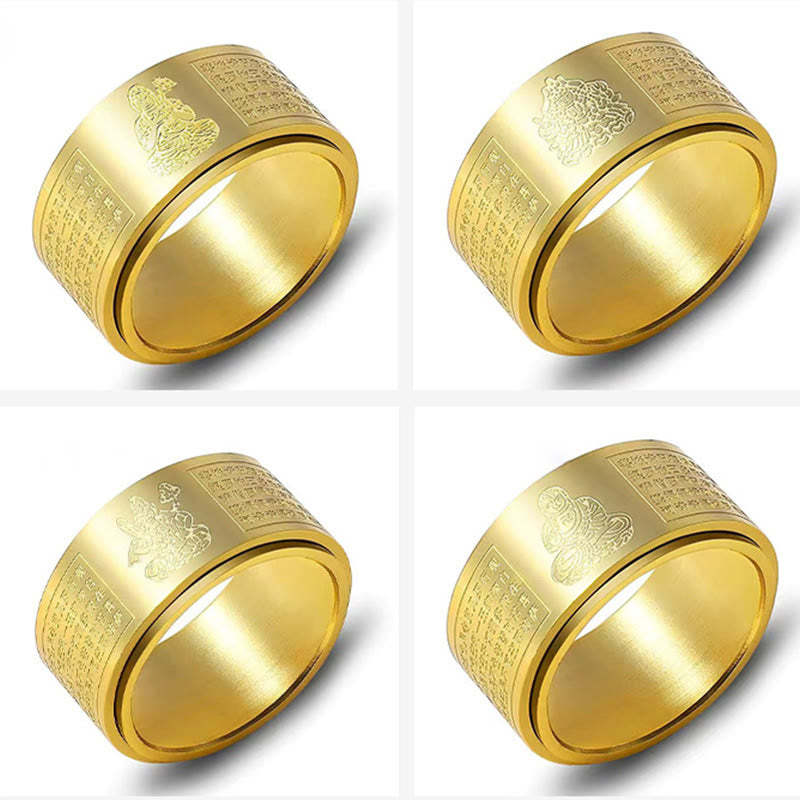 Chinese Zodiac Natal mystic zen Heart Sutra Carved Titanium Steel Calm Rotatable Ring