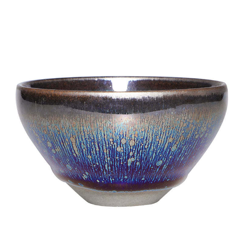 Chinese Jianzhan Blue Colorful Glaze Ceramic Teacup Tenmoku Kung Fu Tea Cup With Gift Box