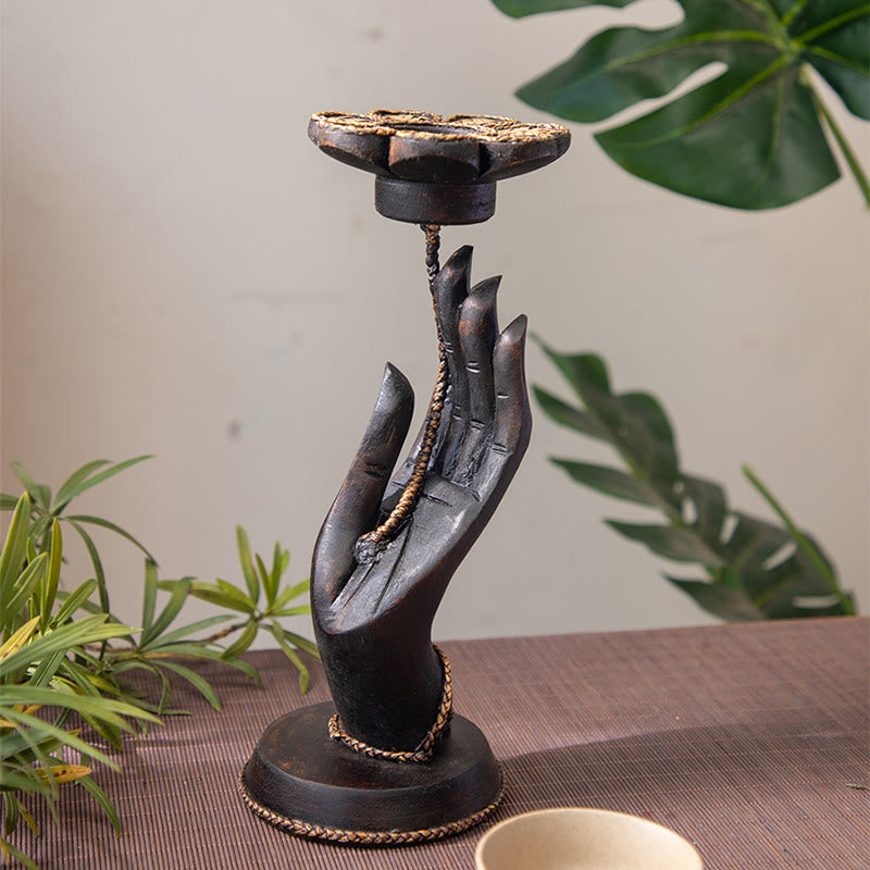 Hand Pattern Wood Candlestick Home Candle Holder Decoration