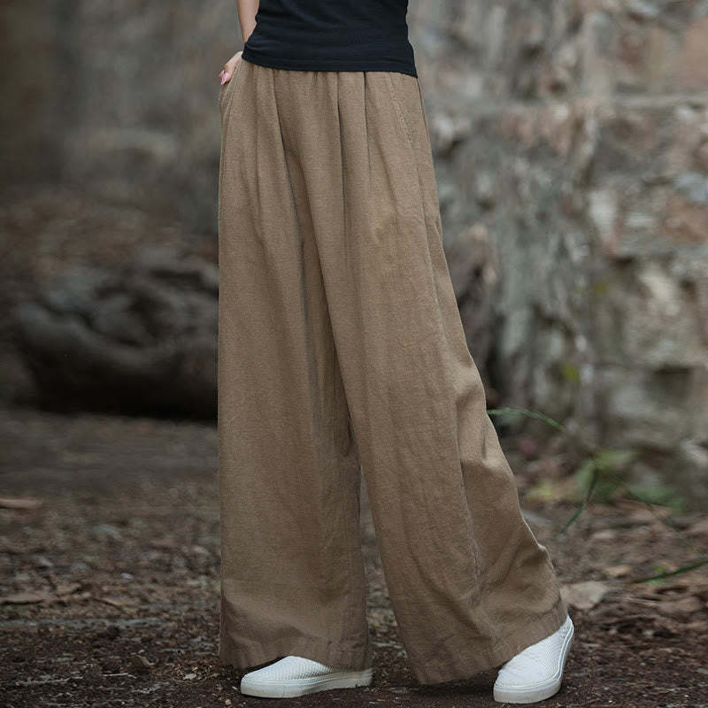 Retro Wide Leg Pants Casual Women's Yoga Pants With Pockets